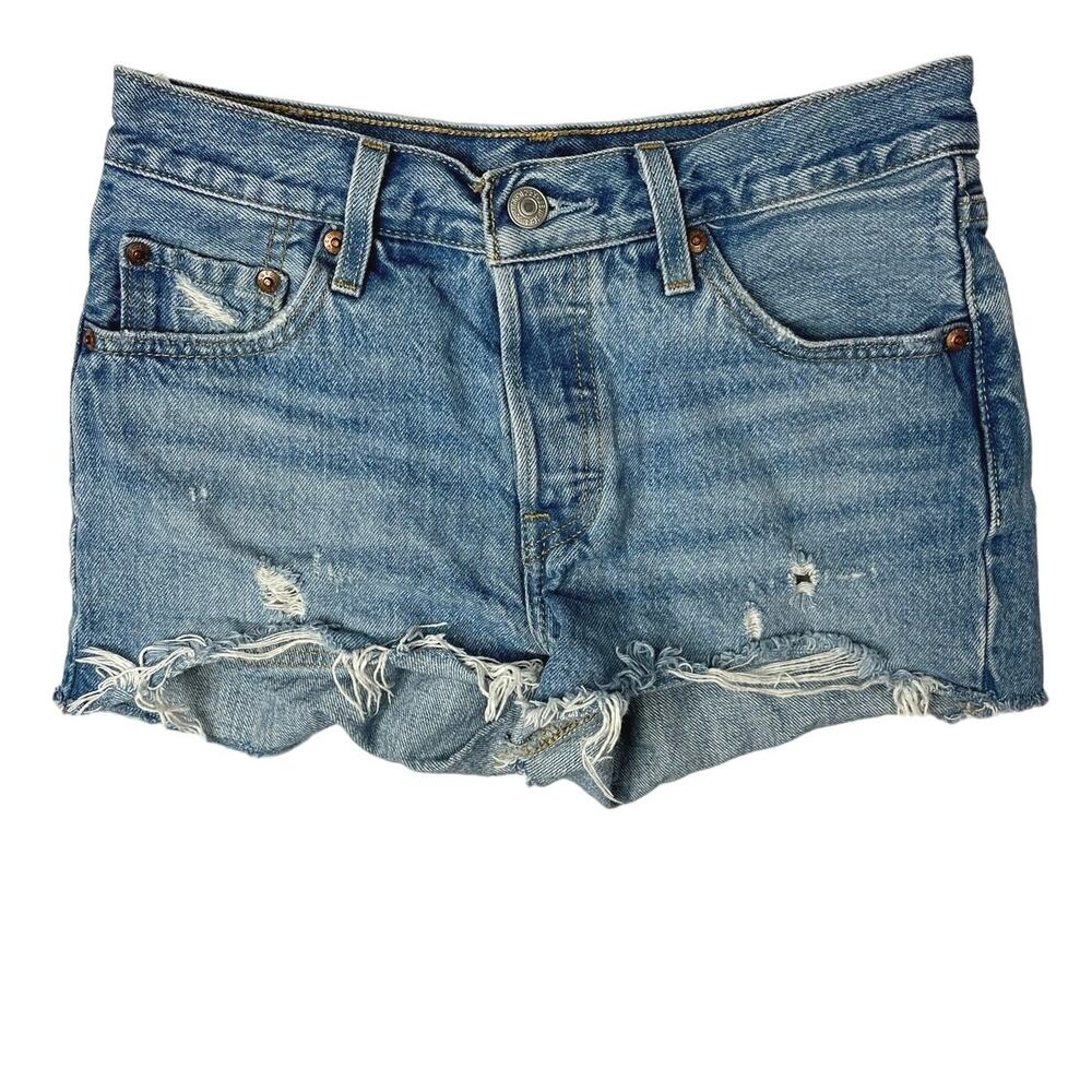 Levi's Blue Medium Wash Cut Off Mid Rise 100% Cotton Denim Jean Shorts Size 25